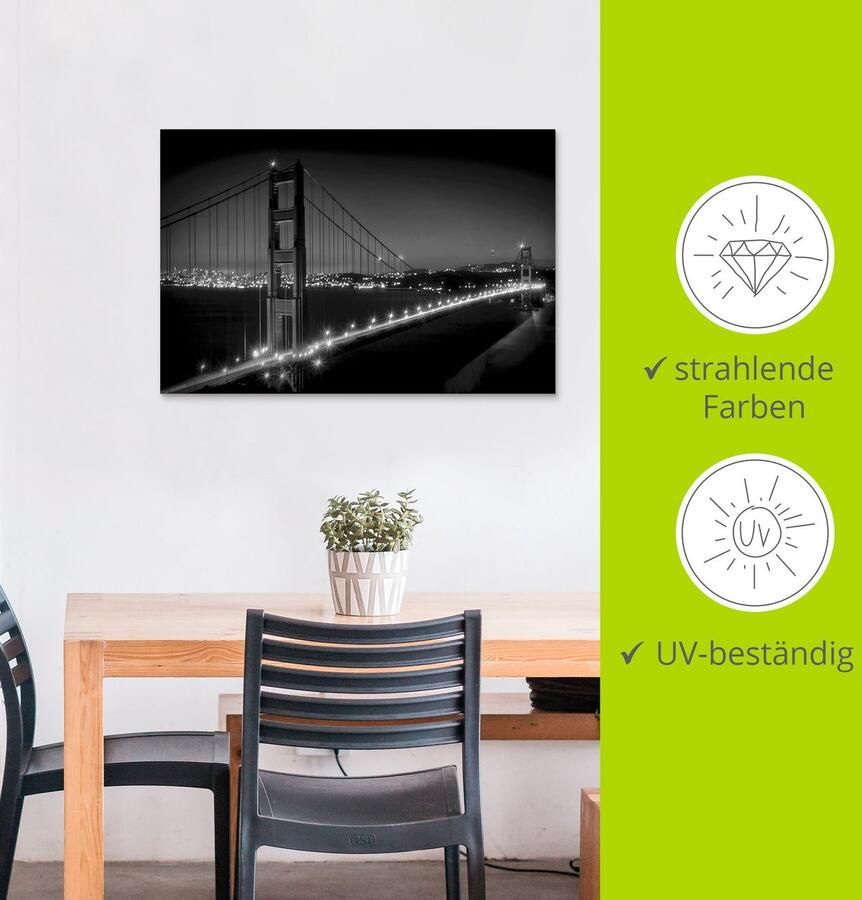 Artland Artprint Golden Gate Bridge s avonds als artprint van aluminium artprint voor buiten muursticker in diverse maten - Foto 3