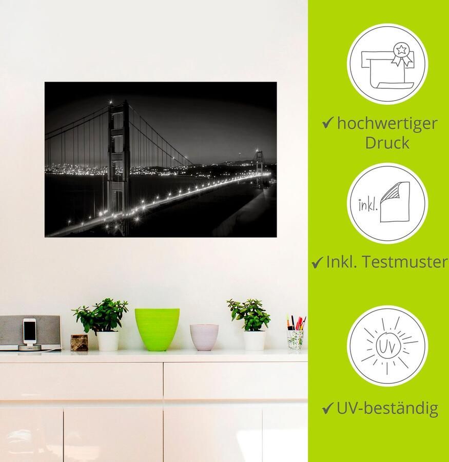 Artland Artprint Golden Gate Bridge s avonds als artprint van aluminium artprint voor buiten muursticker in diverse maten - Foto 3