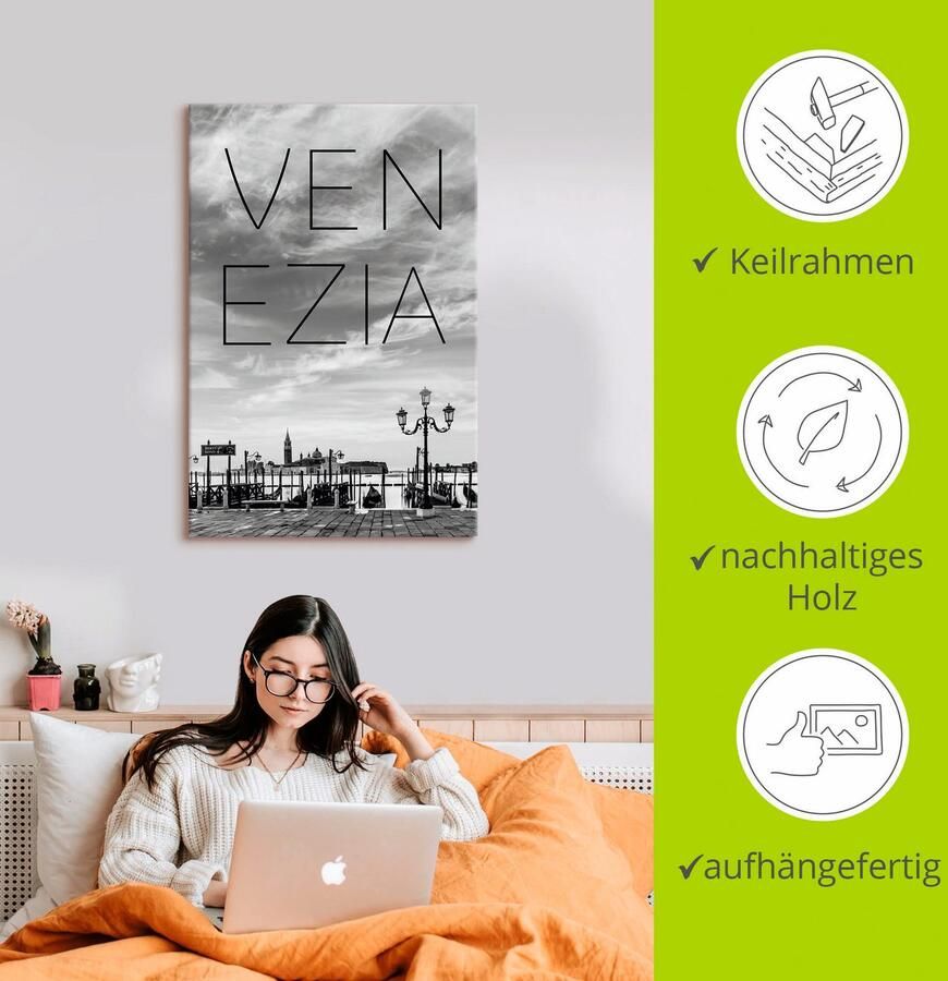 Artland Artprint Gondels 's morgens vroeg in Venetië als artprint op linnen in verschillende maten - Foto 4