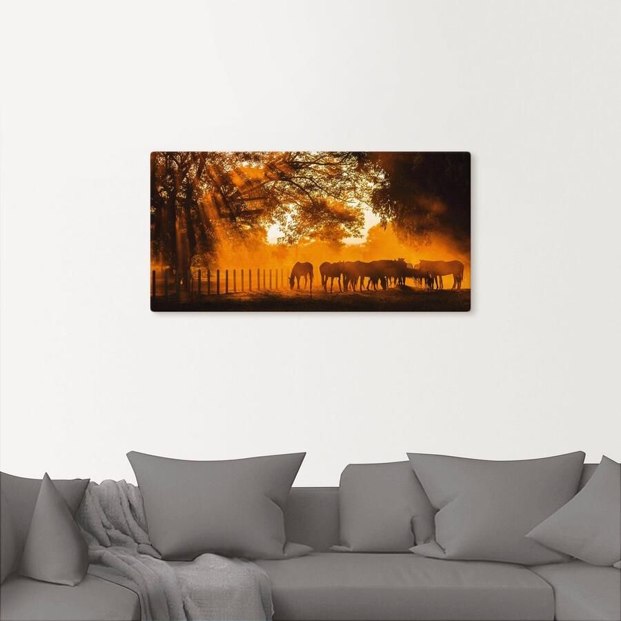 Artland Artprint op linnen Goudkleurige licht op de paardenwei - Foto 2
