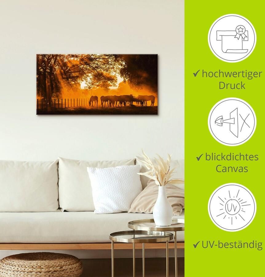 Artland Artprint Goudkleurige licht op de paardenwei als artprint op linnen in verschillende maten - Foto 3