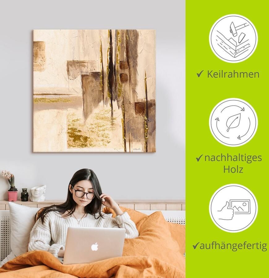 Artland Artprint Goudkleurige silhouet I als artprint op linnen muursticker in verschillende maten - Foto 3