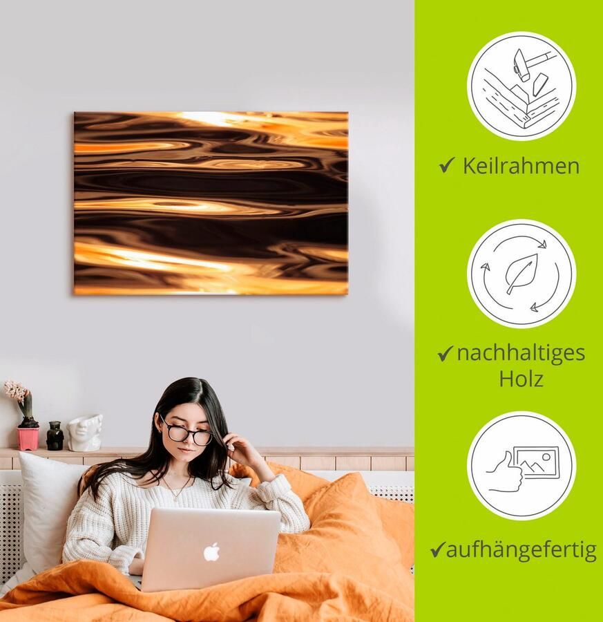 Artland Artprint Goudkleurige water van de zee als artprint van aluminium artprint voor buiten artprint op linnen poster in verschillende maten. maten