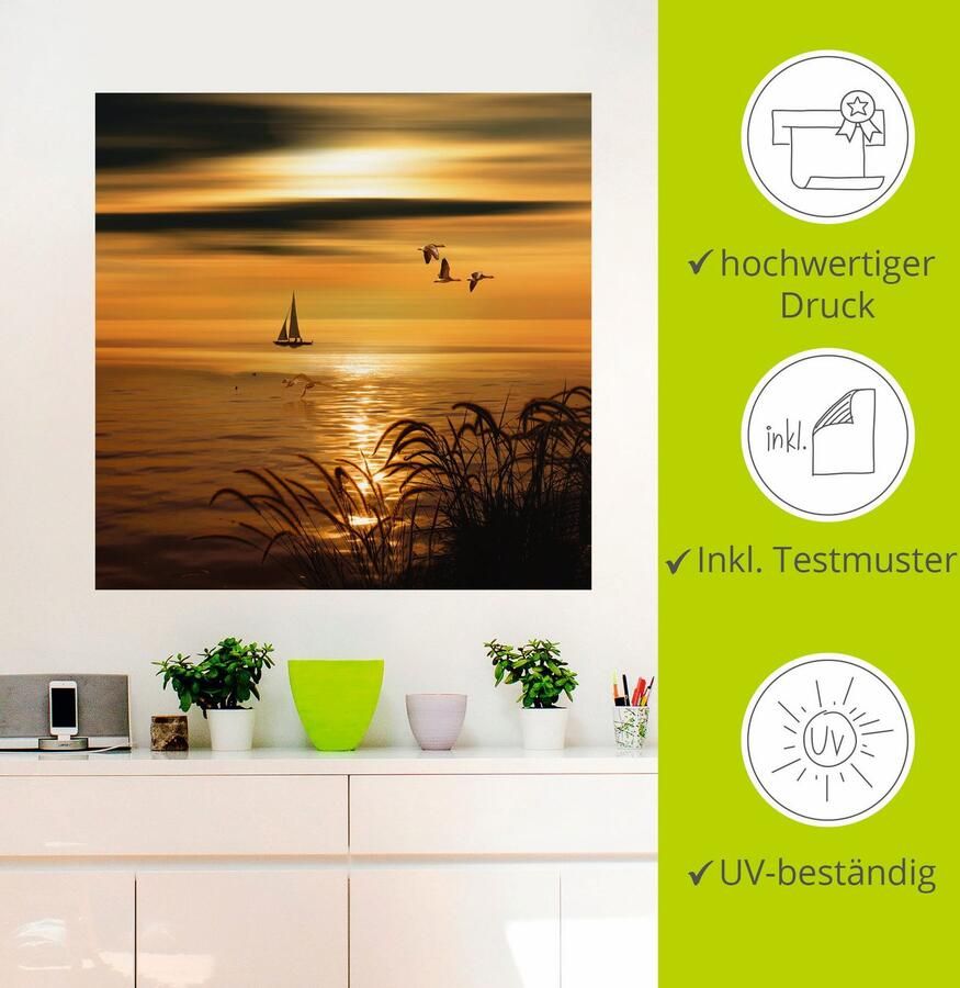 Artland Artprint Goudkleurige zee-impressies als artprint op linnen muursticker in verschillende maten - Foto 2