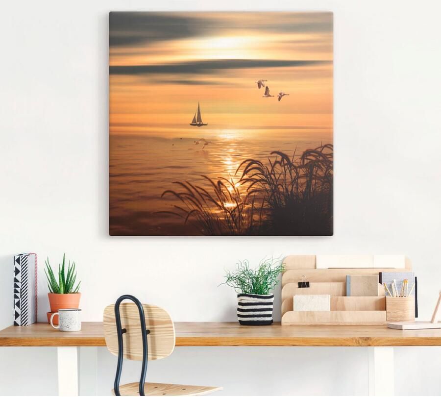 Artland Artprint Goudkleurige zee-impressies als artprint op linnen muursticker in verschillende maten - Foto 5