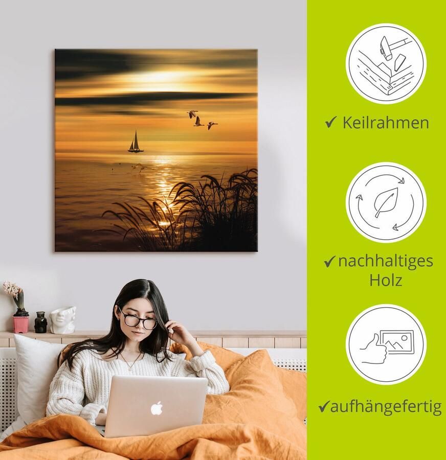 Artland Artprint Goudkleurige zee-impressies als artprint op linnen muursticker in verschillende maten - Foto 2