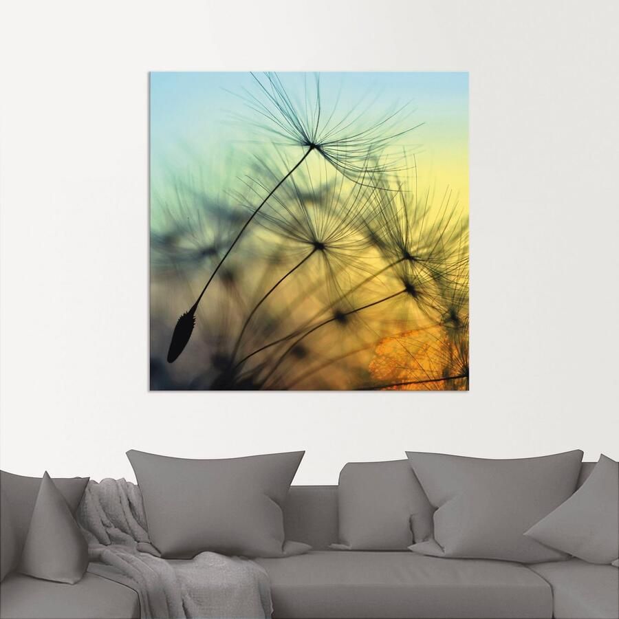 Artland Artprint Goudkleurige zonsondergang en paardenbloemen als artprint van aluminium artprint voor buiten artprint op linnen poster muursticker