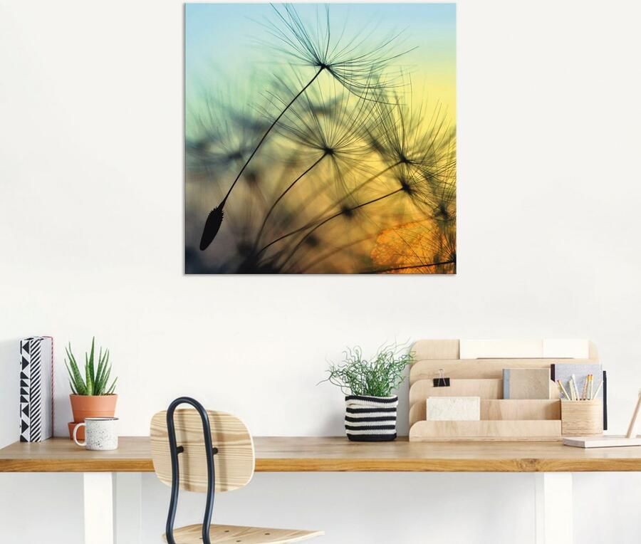 Artland Artprint Goudkleurige zonsondergang en paardenbloemen als artprint van aluminium artprint voor buiten artprint op linnen poster muursticker - Foto 5