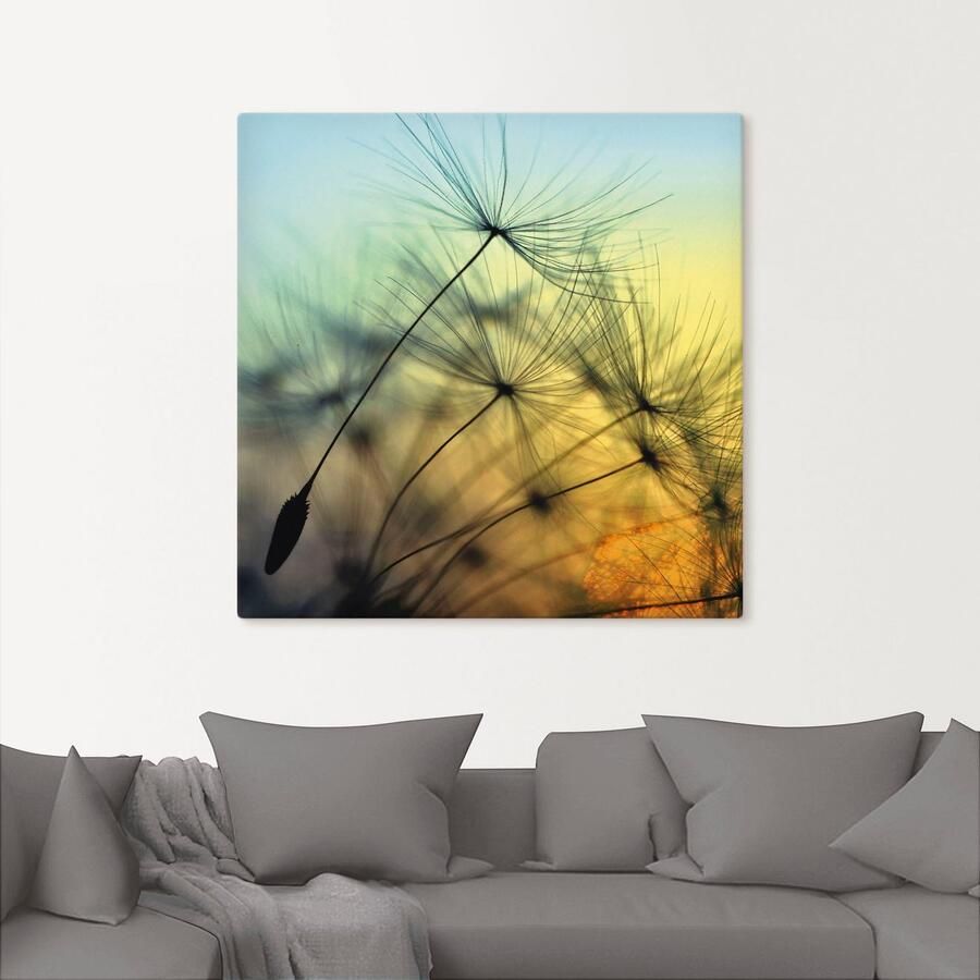 Artland Artprint Goudkleurige zonsondergang en paardenbloemen als artprint van aluminium artprint voor buiten artprint op linnen poster muursticker