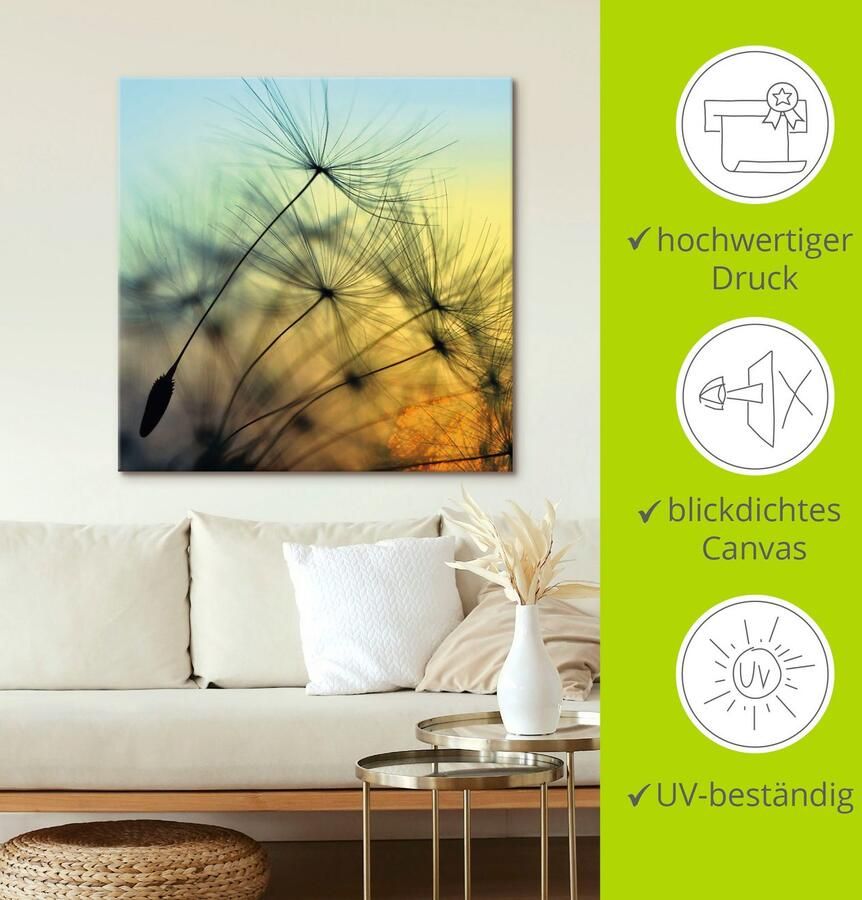 Artland Artprint Goudkleurige zonsondergang en paardenbloemen als artprint van aluminium artprint voor buiten artprint op linnen poster muursticker - Foto 3