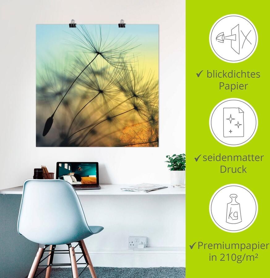 Artland Artprint Goudkleurige zonsondergang en paardenbloemen als artprint van aluminium artprint voor buiten artprint op linnen poster muursticker - Foto 2