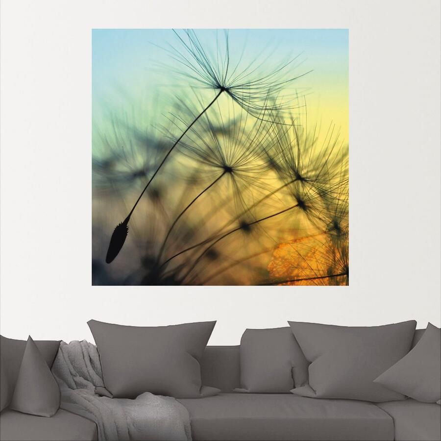 Artland Artprint Goudkleurige zonsondergang en paardenbloemen als artprint van aluminium artprint voor buiten artprint op linnen poster muursticker