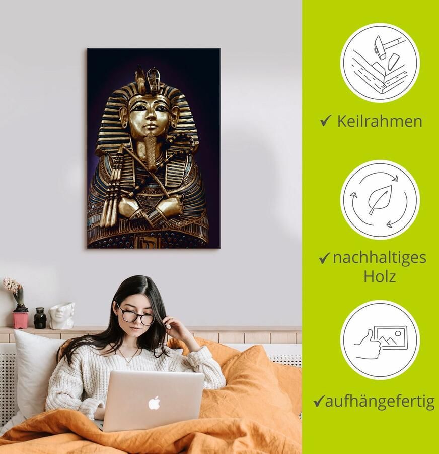 Artland Artprint Grafbeeld van koning Toetanchamon als artprint op linnen poster in verschillende formaten maten - Foto 2