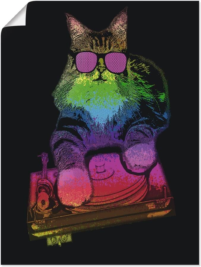 Artland Artprint Grappige dj kat party muziek als artprint van aluminium artprint op linnen muursticker of poster in verschillende maten - Foto 6