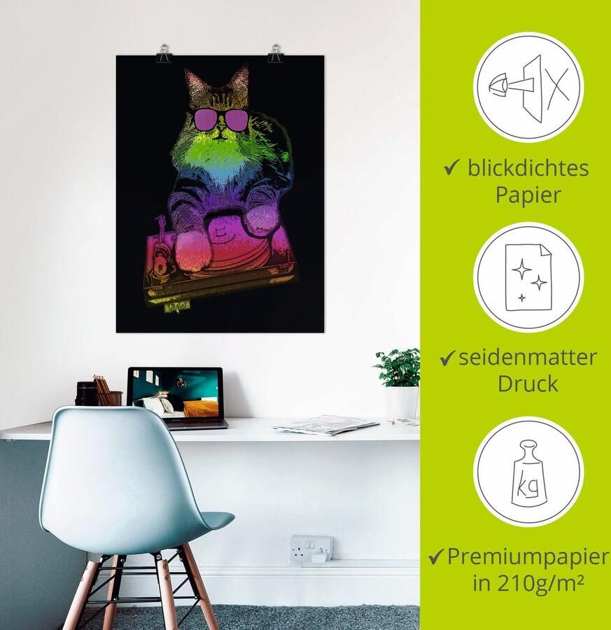 Artland Artprint Grappige dj kat party muziek als artprint van aluminium artprint op linnen muursticker of poster in verschillende maten - Foto 2