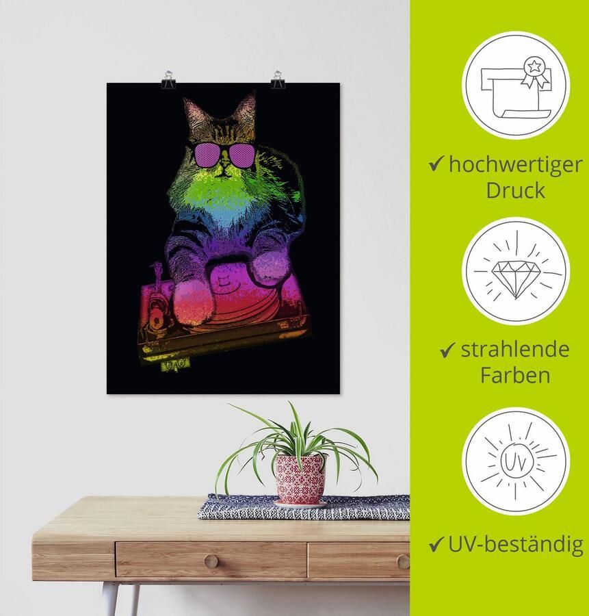 Artland Artprint Grappige dj kat party muziek als artprint van aluminium artprint op linnen muursticker of poster in verschillende maten - Foto 3