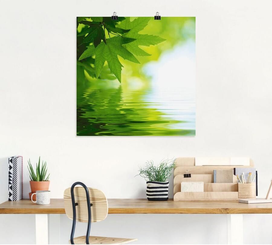 Artland Artprint Groene blaadjes reflecteren in het water als artprint op linnen poster muursticker in verschillende maten - Foto 4