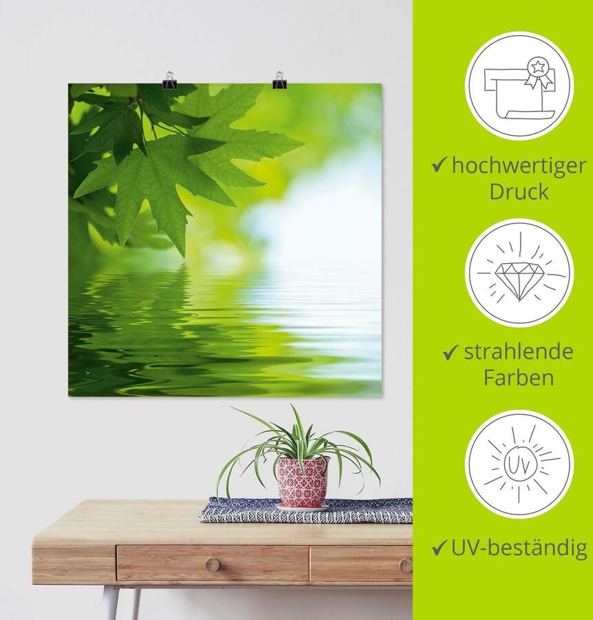Artland Artprint Groene blaadjes reflecteren in het water als artprint op linnen poster muursticker in verschillende maten - Foto 3
