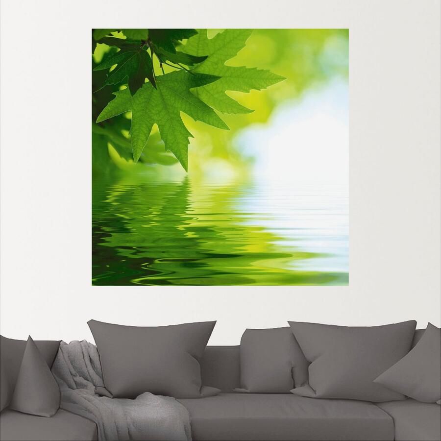 Artland Artprint Groene blaadjes reflecteren in het water als artprint op linnen poster muursticker in verschillende maten - Foto 2