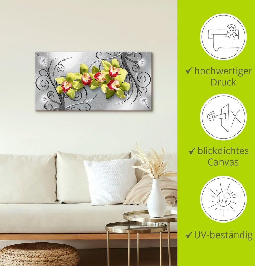 Artland Artprint Groene orchideeën op ornamenten als artprint van aluminium artprint voor buiten artprint op linnen poster muursticker - Foto 3