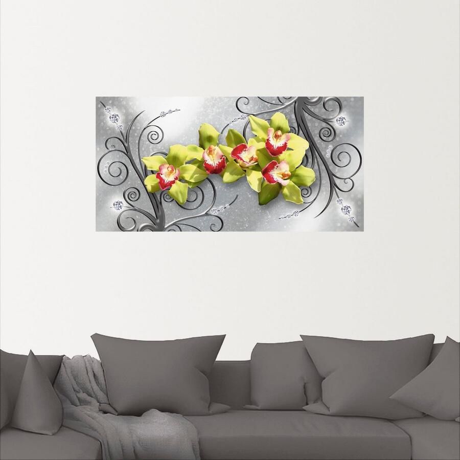 Artland Artprint Groene orchideeën op ornamenten als artprint van aluminium artprint voor buiten artprint op linnen poster muursticker - Foto 2