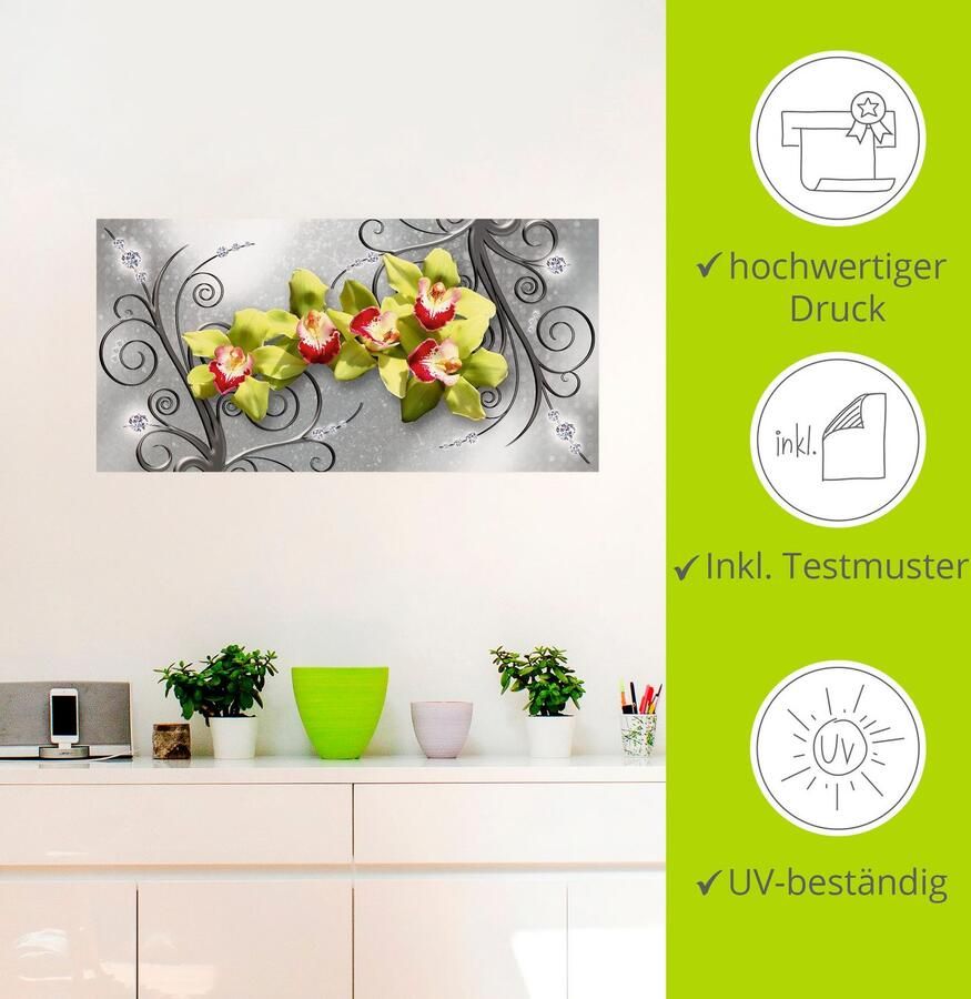 Artland Artprint Groene orchideeën op ornamenten als artprint van aluminium artprint voor buiten artprint op linnen poster muursticker - Foto 3