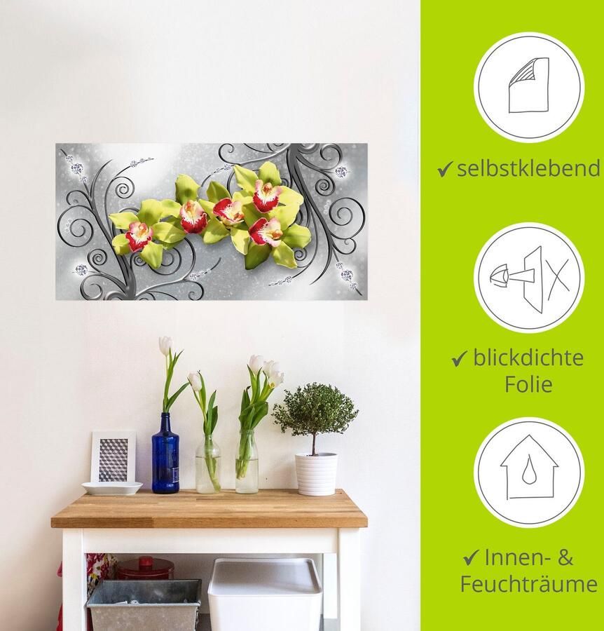 Artland Artprint Groene orchideeën op ornamenten als artprint van aluminium artprint voor buiten artprint op linnen poster muursticker - Foto 4