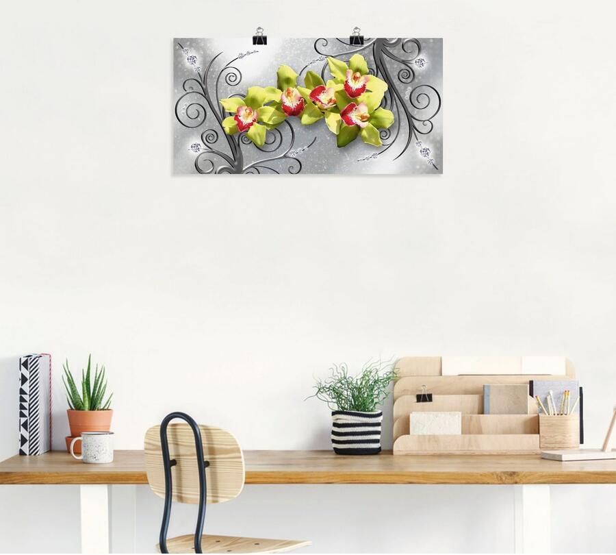 Artland Artprint Groene orchideeën op ornamenten als artprint van aluminium artprint voor buiten artprint op linnen poster muursticker - Foto 4