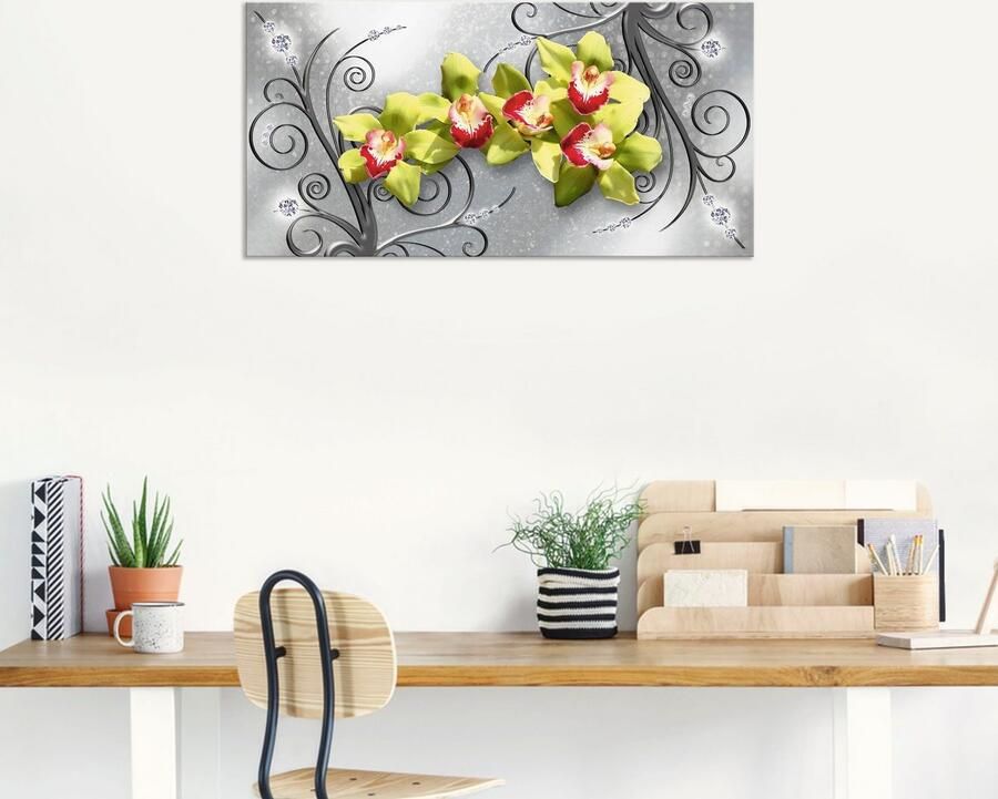 Artland Artprint Groene orchideeën op ornamenten als artprint van aluminium artprint voor buiten artprint op linnen poster muursticker - Foto 6