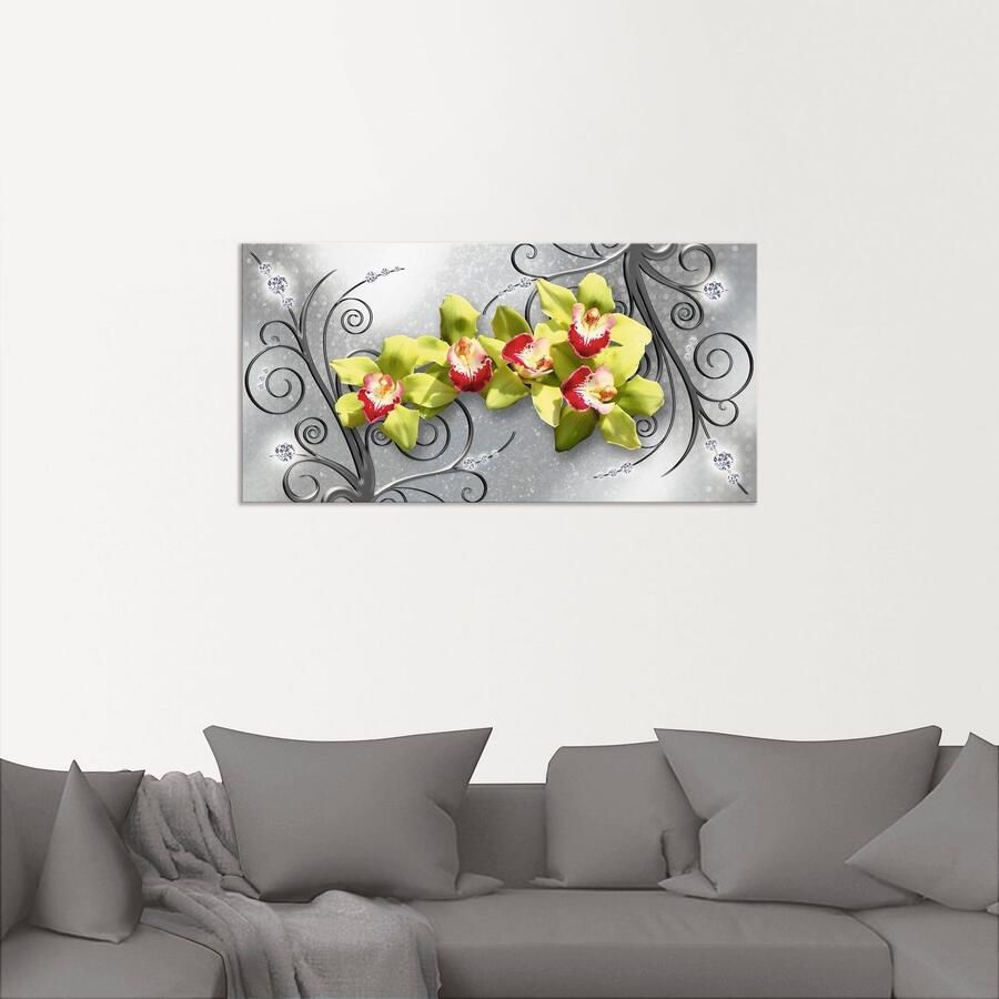 Artland Artprint Groene orchideeën op ornamenten als artprint van aluminium artprint voor buiten artprint op linnen poster muursticker - Foto 2