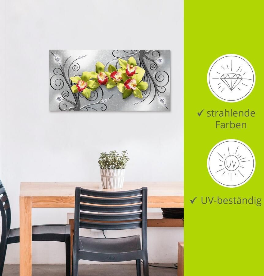Artland Artprint Groene orchideeën op ornamenten als artprint van aluminium artprint voor buiten artprint op linnen poster muursticker - Foto 3