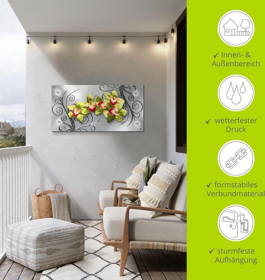Artland Artprint Groene orchideeën op ornamenten als artprint van aluminium artprint voor buiten artprint op linnen poster muursticker - Foto 5