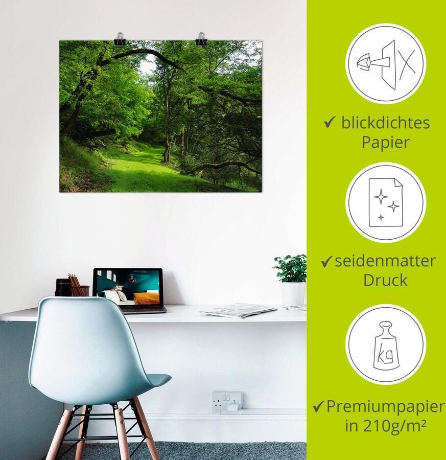 Artland Artprint Groene weg door het bos als artprint op linnen poster in verschillende formaten maten