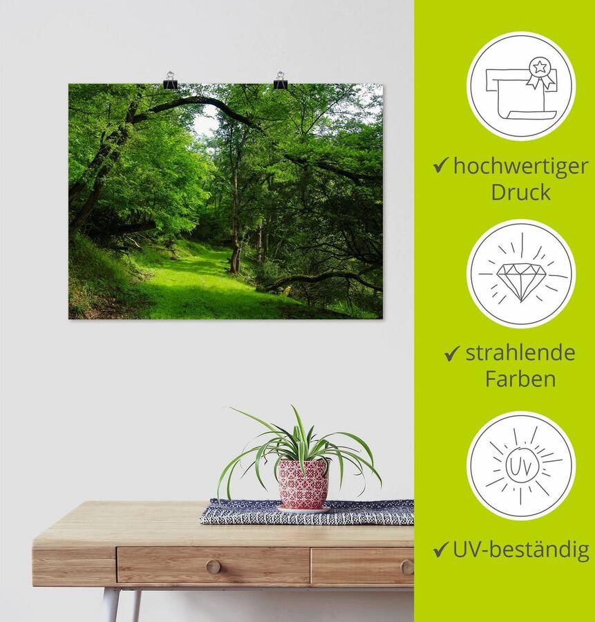 Artland Artprint Groene weg door het bos als artprint op linnen poster in verschillende formaten maten - Foto 2