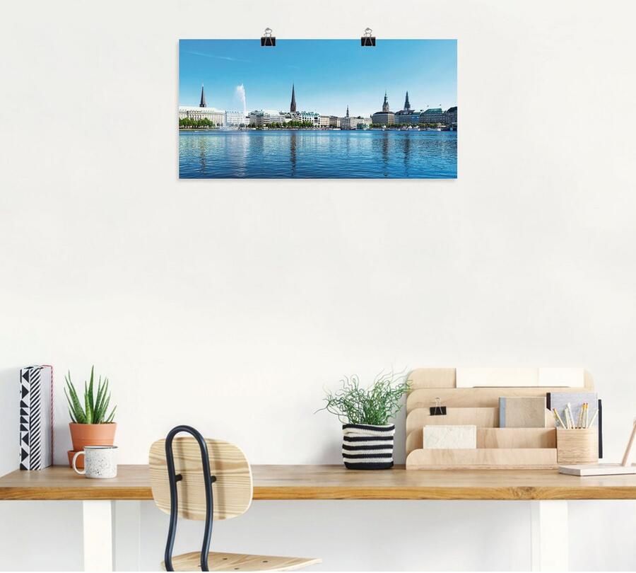 Artland Artprint Hamburg Alsterpanorama als artprint op linnen poster in verschillende formaten maten - Foto 4