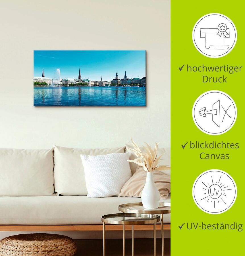 Artland Artprint Hamburg Alsterpanorama als artprint op linnen poster in verschillende formaten maten - Foto 3