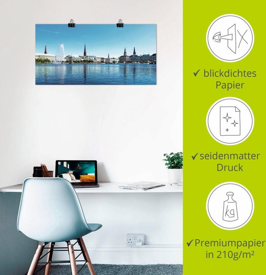 Artland Artprint Hamburg Alsterpanorama als artprint op linnen poster in verschillende formaten maten - Foto 2