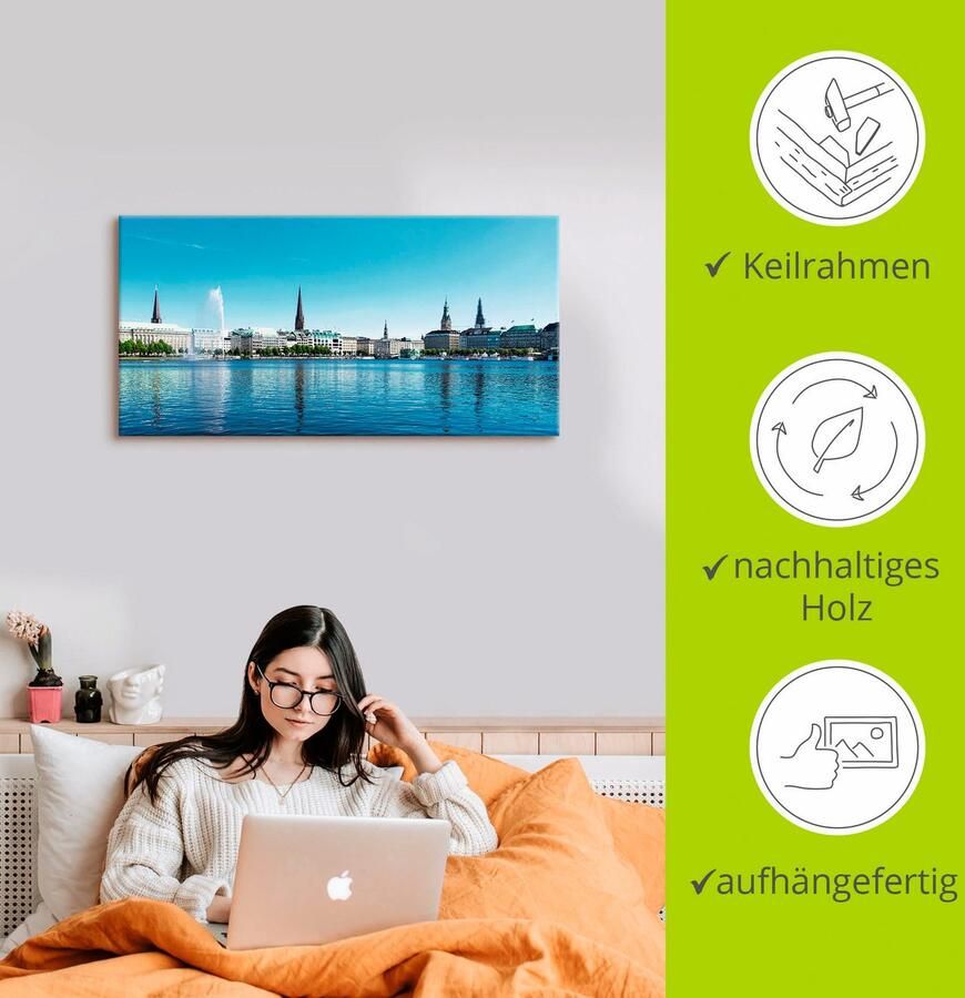 Artland Artprint Hamburg Alsterpanorama als artprint op linnen poster in verschillende formaten maten - Foto 2