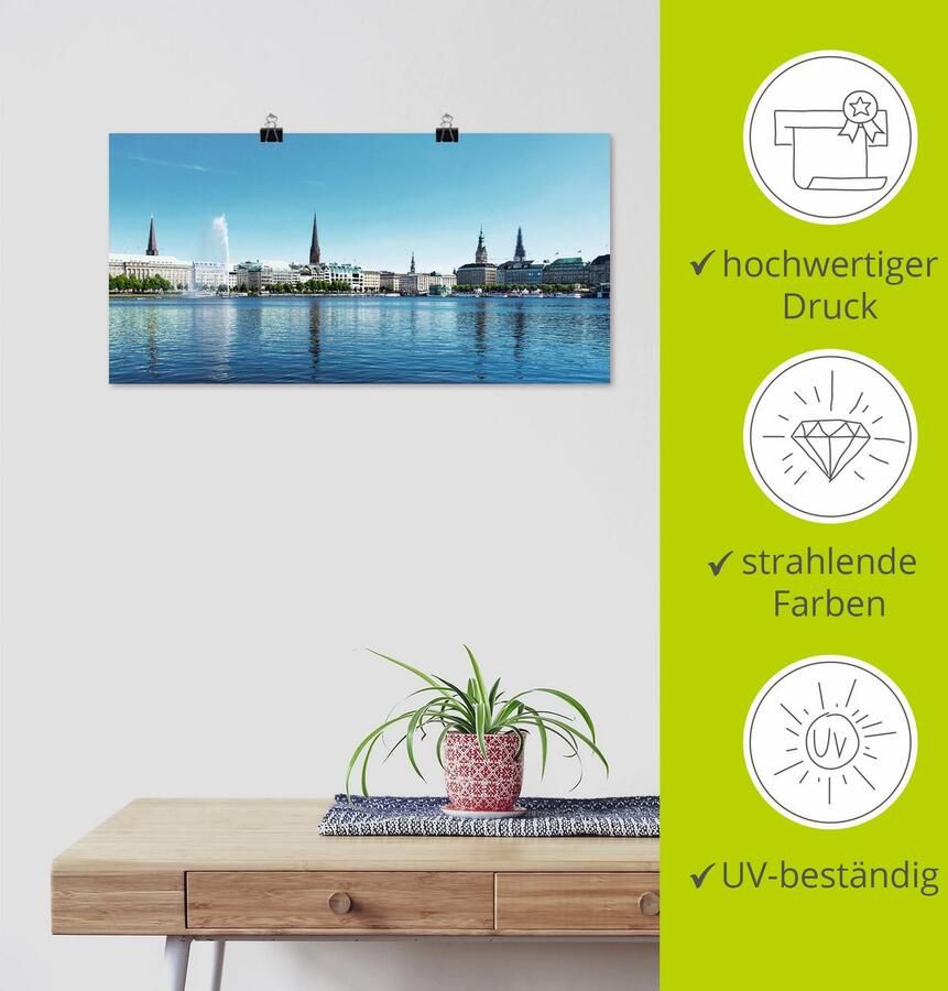 Artland Artprint Hamburg Alsterpanorama als artprint op linnen poster in verschillende formaten maten - Foto 3