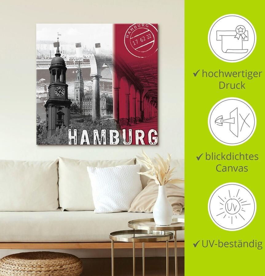 Artland Artprint Hamburg_ bordeauxrood als artprint op linnen poster in verschillende formaten maten - Foto 3