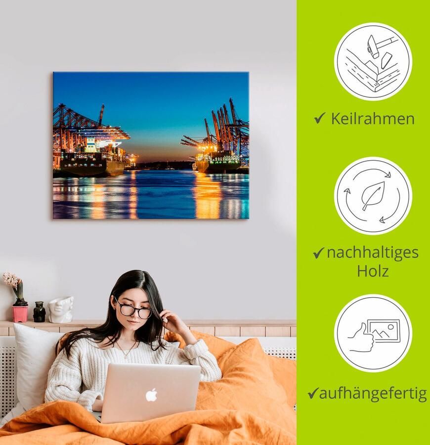 Artland Artprint Hamburg Haven s avonds 2 als artprint op linnen poster in verschillende formaten maten