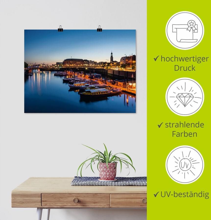 Artland Artprint Hamburg Havenpanorama met Michel als artprint van aluminium artprint voor buiten artprint op linnen poster in verschillende maten. maten - Foto 4