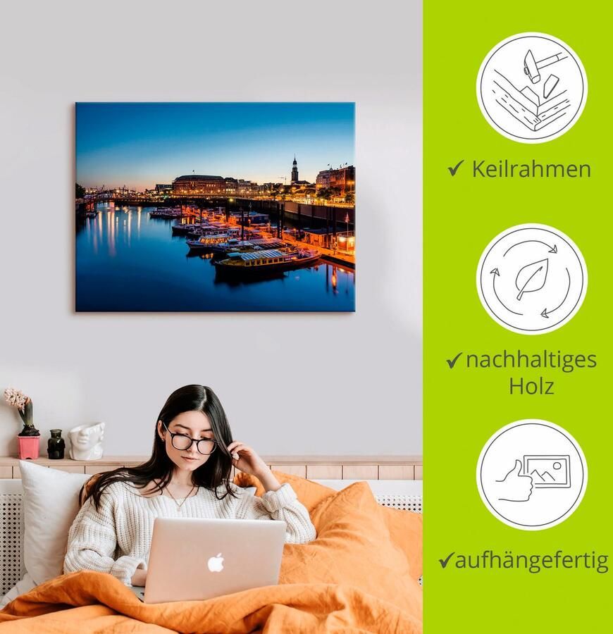 Artland Artprint Hamburg Havenpanorama met Michel als artprint van aluminium artprint voor buiten artprint op linnen poster in verschillende maten. maten - Foto 2