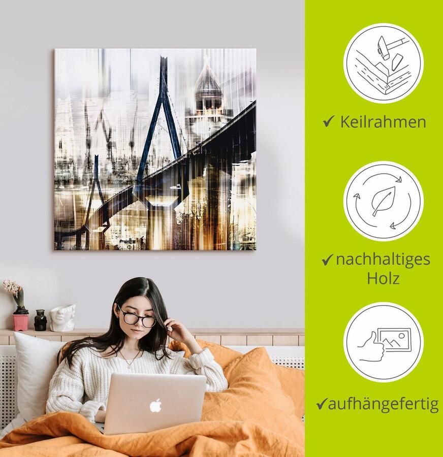Artland Artprint Hamburg Skyline collage III als artprint op linnen muursticker in verschillende maten