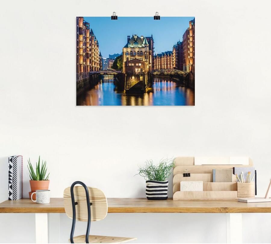 Artland Artprint Hamburg Waterkasteel in Speicherstadt 2 als artprint van aluminium artprint voor buiten poster in diverse formaten - Foto 4