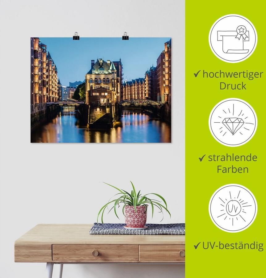 Artland Artprint Hamburg Waterkasteel in Speicherstadt 2 als artprint van aluminium artprint voor buiten poster in diverse formaten - Foto 3