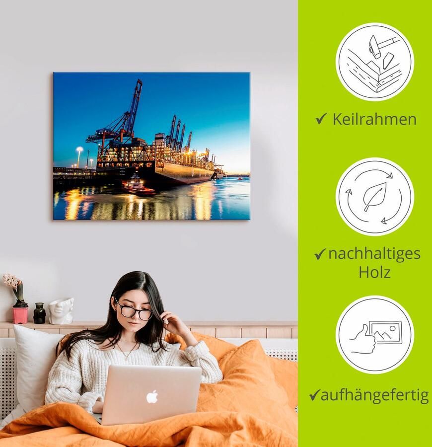 Artland Artprint Hamburgse haven als artprint op linnen poster in verschillende formaten maten