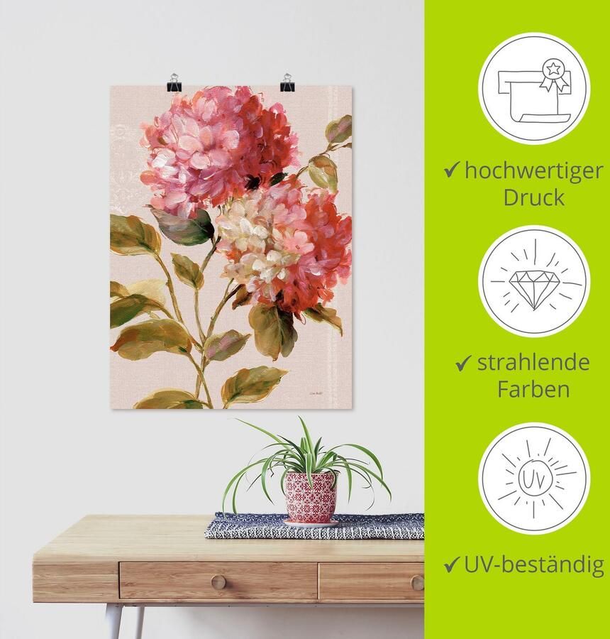 Artland Artprint Harmonieuze hortensia's als artprint op linnen poster in verschillende formaten maten - Foto 3