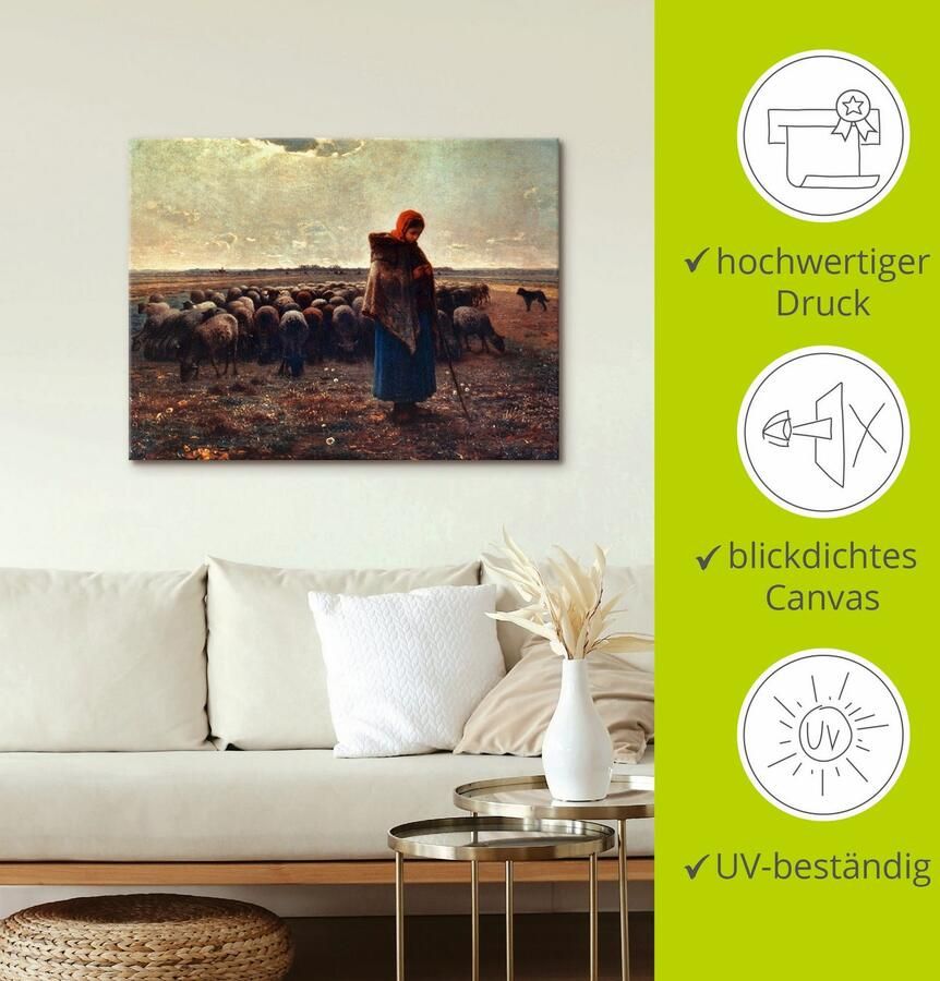 Artland Artprint Herderin met haar kudde 1863 als artprint op linnen poster in verschillende formaten maten - Foto 3