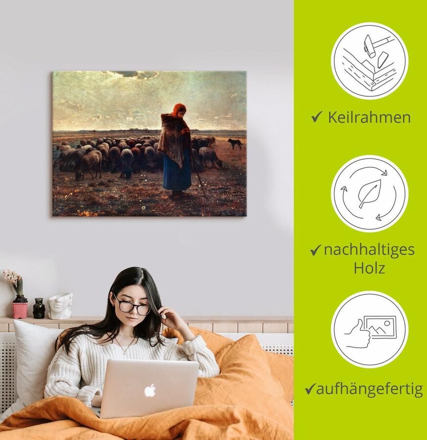 Artland Artprint Herderin met haar kudde 1863 als artprint op linnen poster in verschillende formaten maten - Foto 2